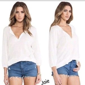 $238 Joie V-Neck Tassel Front Boho Peasant Lightweight Linen Blouse Top Size XS?